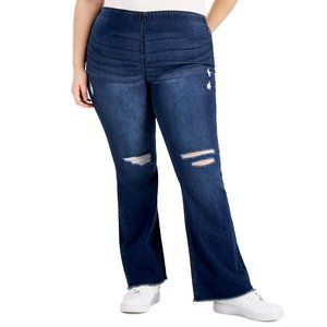 Tinseltown Womens Denim High Rise Flared-Leg Pull-On Jeans Juniors Plus 22W Blue